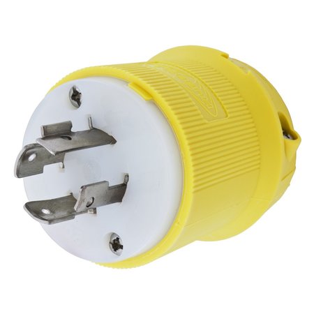 HUBBELL WIRING DEVICE-KELLEMS Locking Devices, Twist-Lock®, Marine Grade, Male Plug, 20A 3-Phase Delta 480V AC, 3-Pole 4-Wire Grounding, L16-20P, Screw Terminal, Yellow HBL24CM31